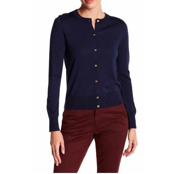 J.Crew Merino Wool Cardigan Sweater Womens XL Navy Blue Gold Buttons - Picture 2 of 6
